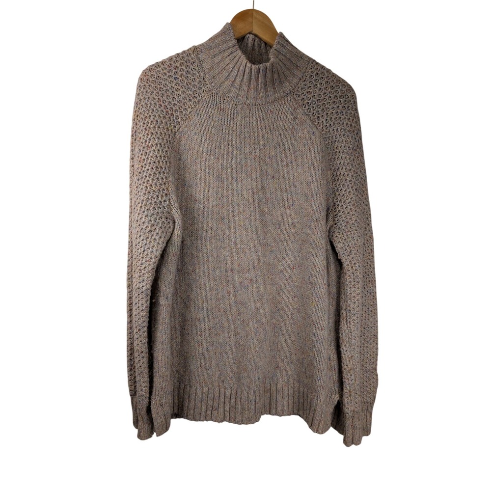 Prana Womens XL Confetti Flecked Mock Neck Raglan Sweater Beige Multi Color Knit